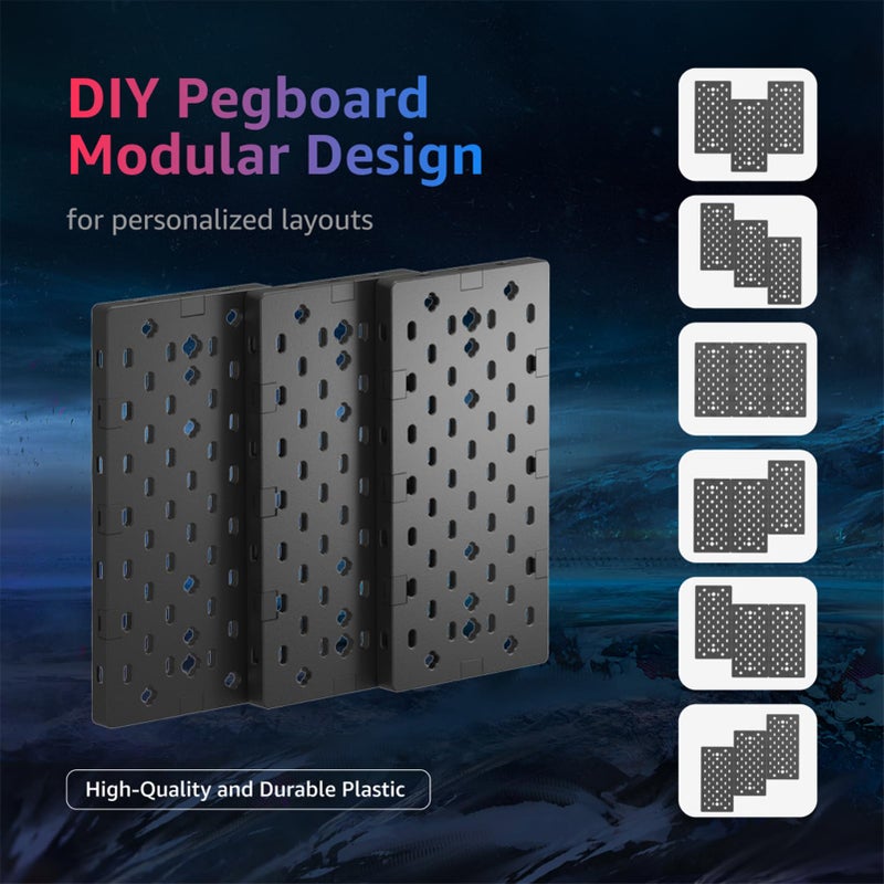 PEGZONE حامل سماعات رأس ووحدة تحكم معياري للألعاب من PEGZONE، لوحة تثبيت بمشبك، حامل وحدة تحكم دوار مع خطافات للكابلات، ملحق ألعاب لأجهزة Xbox وPS5 وPS4 وNintendo Switch، لوحة تثبيت من 3 قطع، أسود - Image 2